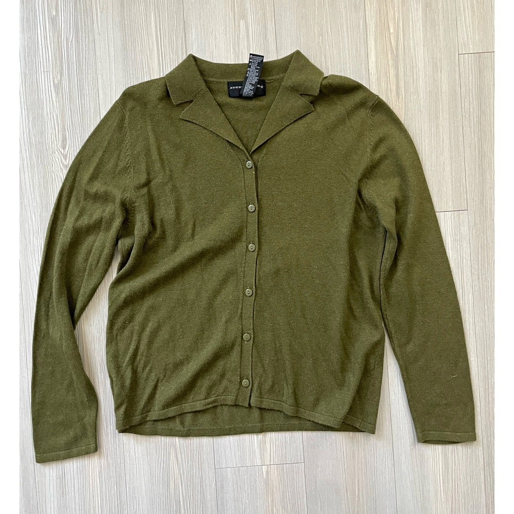 August Silk Green Cashmere Knit Cardigan Button Front Sz XL Preppy Modest Fall